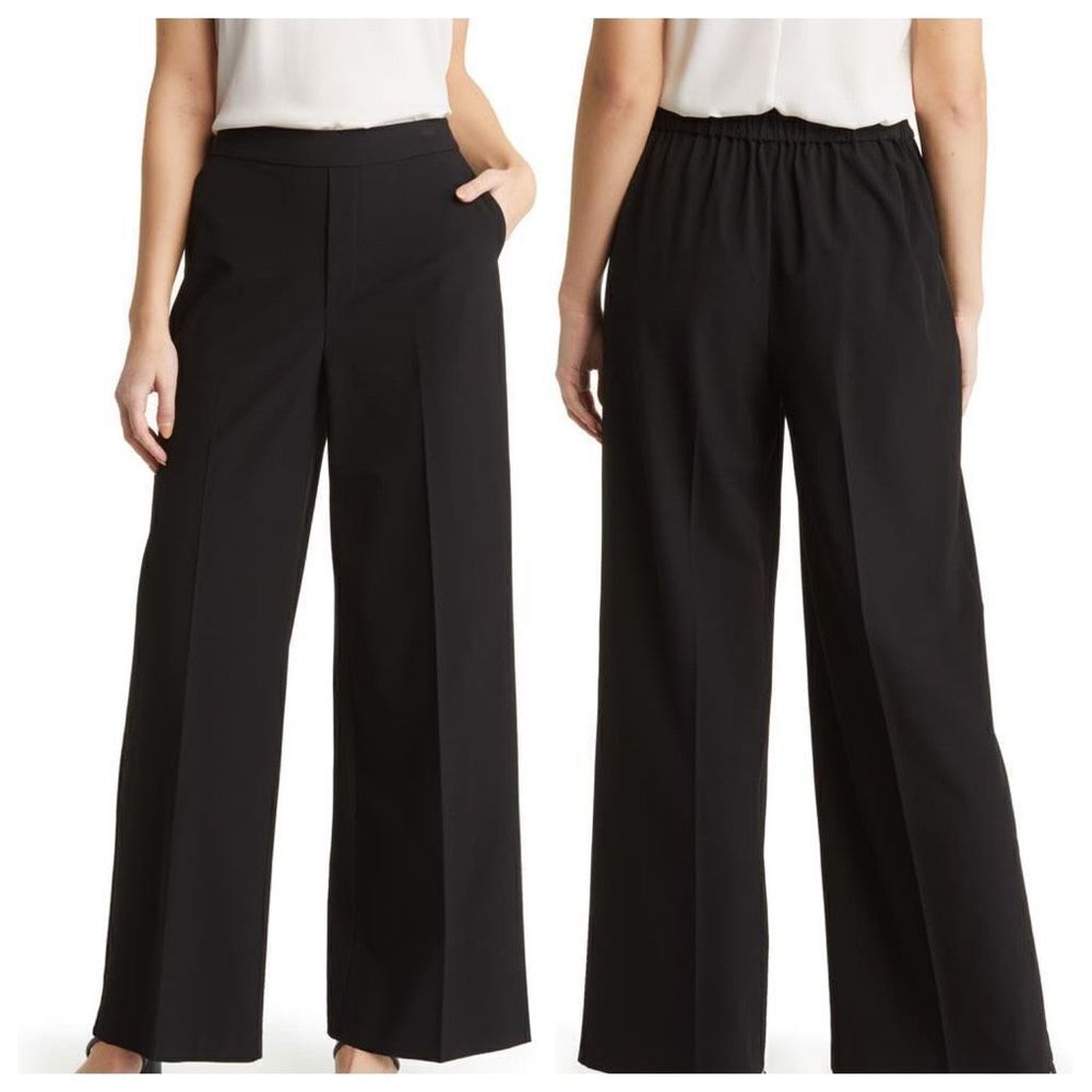 Nordstrom Rack Women's Wide Leg Pleated Pants High Waist Georgette Crepe Black S